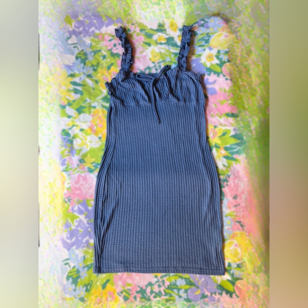 SHEIN Blue Ruffled Strap Knit Dress